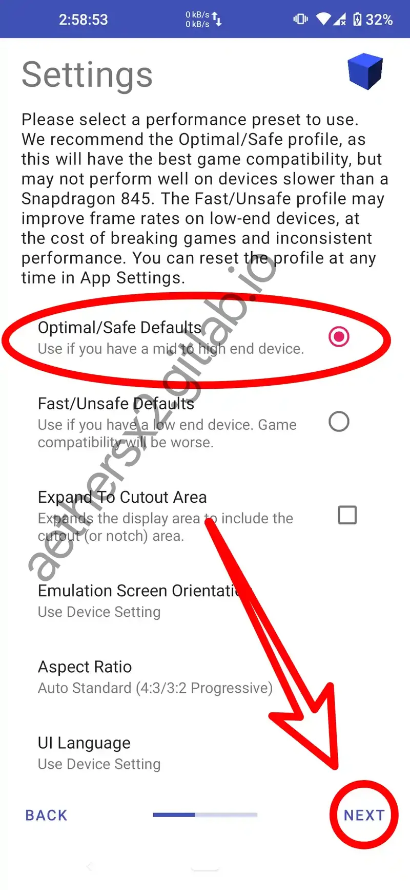 AetherSX2 performance settings.